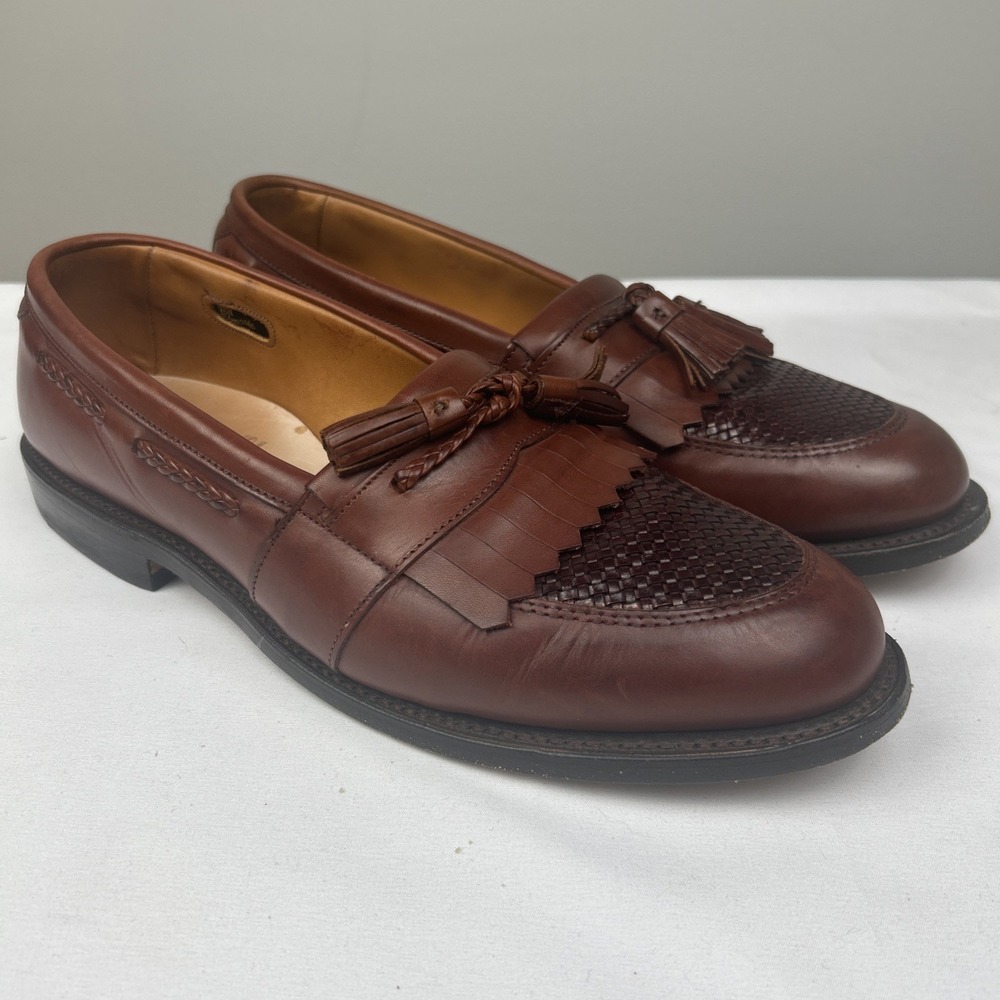 Allen Edmonds Cody 9.5 Brown Leather Kiltie Tassel Loafers Basket Weave USA Made
